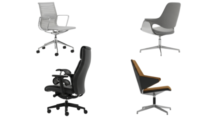 Selection of ergonomic office chairs showcasing modern design styles