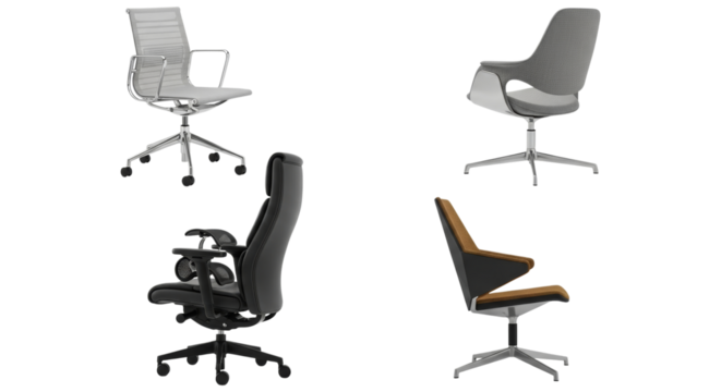 Selection of ergonomic office chairs showcasing modern design styles
