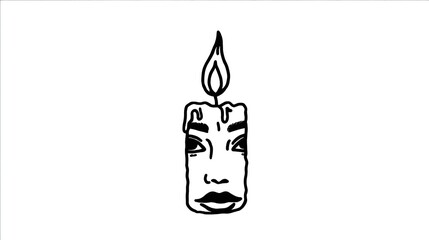 Obraz premium Lone candle slowly melting before portrait concept. Artistic candle design featuring a face and flame for inspiration.