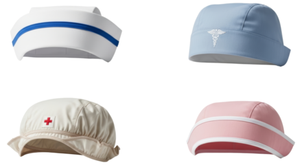 Isolated Collection of Classic and Contemporary Nurse Hats for Healthcare Professionals