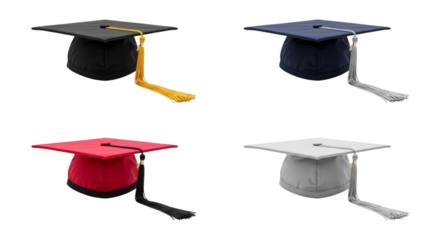 Four graduation mortarboards symbolizing scholastic achievement and future success