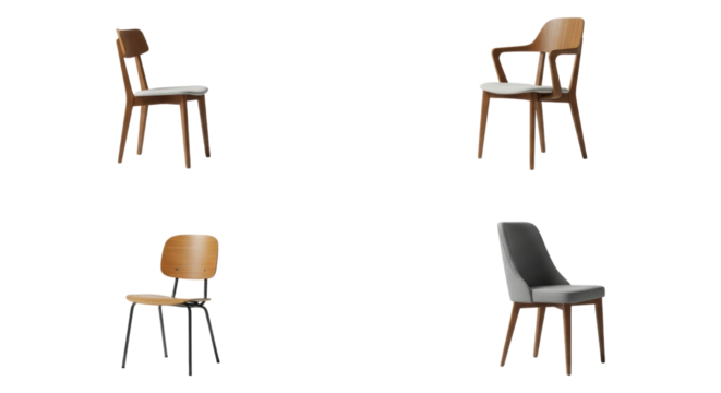A curated selection of contemporary chair designs on pristine white backdrop