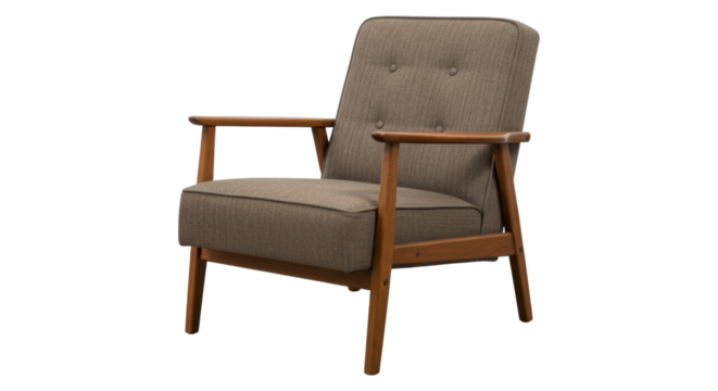 Elegant mid-century modern armchair with wooden frame and soft fabric upholstery
