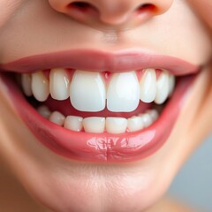 Close-up of perfectly aligned, sparkling white incisors,  white enamel,  hygiene