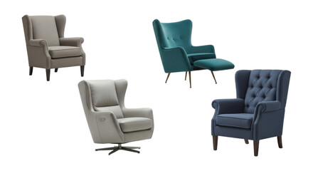 Fototapeta premium Isolated collection of stylish wingback chairs for diverse interior design