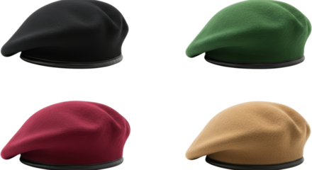 Multicolor berets displaying fashion diversity and professional attire