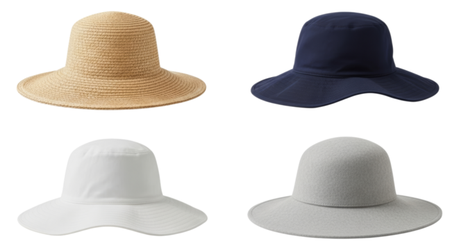 Diverse sun hats collection showcases summer fashion and protection