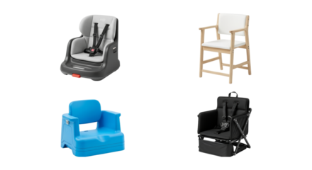 Compilation of Various Children's Seating Options on Isolated White Backdrop