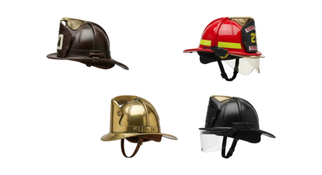 Collection of Firefighter Helmets displaying Different Styles and Colors