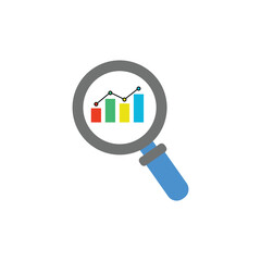 Data Analysis Visualization: A simple magnifying glass focuses on a colorful bar graph, symbolizing in-depth data analysis and statistical evaluation.