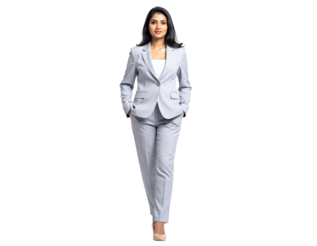 Confident Young Indian Businesswoman in a Stylish Gray Suit.