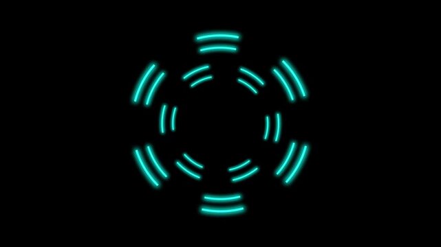 Blue light windmill digital tech space glowing with rotating loop animation on black background