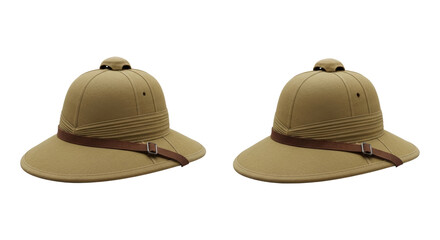 Fototapeta premium Elegant safari hats against a clean white backdrop capturing exploration essence