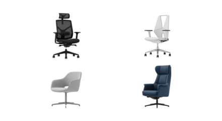Variety of contemporary office chairs, diverse ergonomic designs, modern furniture