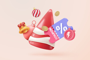 3d confetti spiral icon signs for surprise on new year with tag price notice for discount coupon. Special offer promotion on christmas holiday with notice reminder. 3d icon vector render illustration