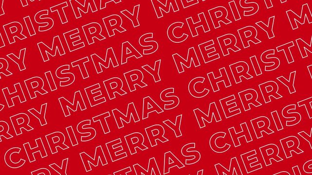 Red background with repeating diagonal white outline text saying "MERRY CHRISTMAS" for holiday greetings.