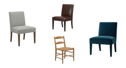 Fototapeta premium Collection of Unique Dining Room Chairs in Different Styles and Materials