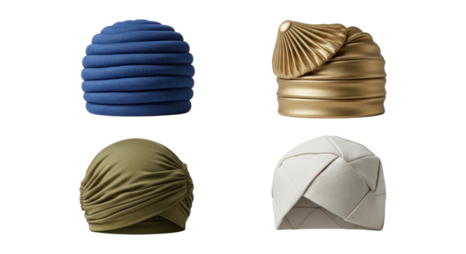 Elegant headdresses in diverse styles showcasing unique textures and forms