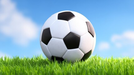 Professional soccer ball resting on pristine lush green grass field ready for sport.