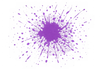 Purple paint splattering on transparent background spreading an artistic colorful ink blot burst