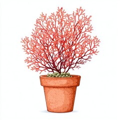 Naklejka premium Red Plant in Terracotta Pot Pixel Art Illustration