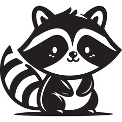 cute raccoon black shape icon silhouette vector flat illustration design on white background