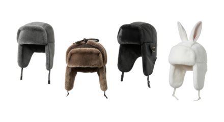 Diverse collection of stylish winter trapper hats in various colors and designs