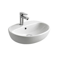 Fototapeta premium A pristine white, oval-shaped ceramic basin with a chrome faucet on a black background