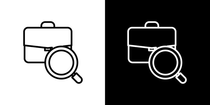 Business briefcase with magnifying glass search icon, symbolizing job search, career, or recruitment