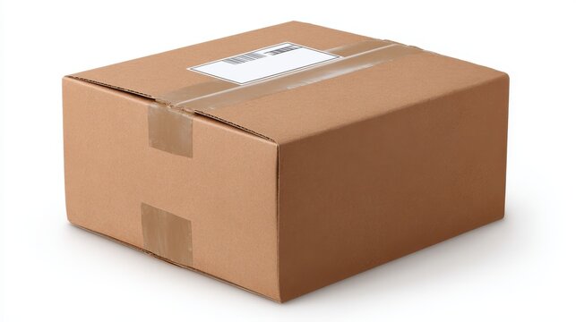 Durable cardboard box eco friendly packaging solution with prominent shipping label for efficient logistics and secure storage.