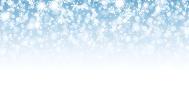 Snowflakes falling on blue background isolated on white background