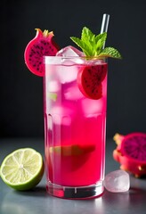 Exotic coconut mojito cocktail in a stylish glass with fresh mint lime and ice