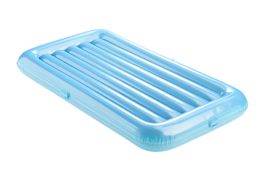 A light blue rectangular inflatable, ribbed for comfort, perfect for pool or lake relaxation