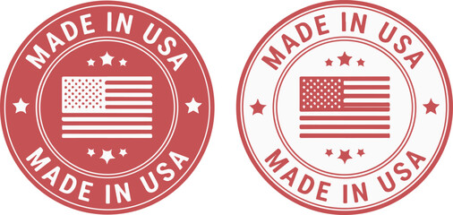 Made in USA Stamp Label Icon Set with US Flag Isolated on White Background