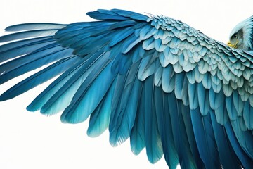 Obraz premium Close-up view of an eagle wing showing blue feathers against a white backdrop