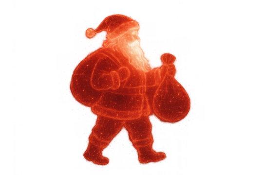 Santa claus light decoration carrying gift sacks, walking with presents, transparent background