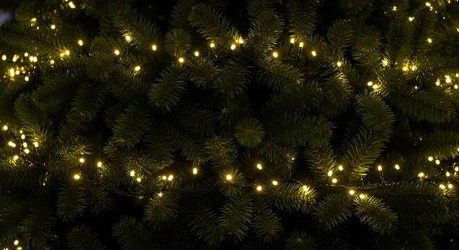 Christmas tree with warm yellow lights for festive decoration
