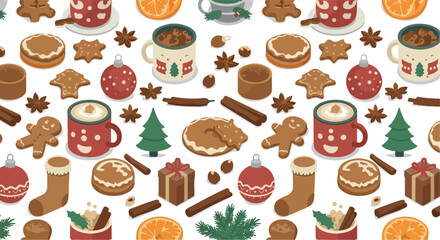 Christmas Pattern Flat Design Vector Festive Holiday Elements
