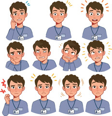 Collection of Pixel Art Faces Showing Various Emotions and Expressions