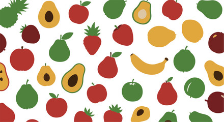 Colorful Pixelated Fruit Pattern With Apple Avocado Banana Strawberry Pear