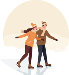 Couple Ice Skating Together Wearing Winter Clothes In Soft Light