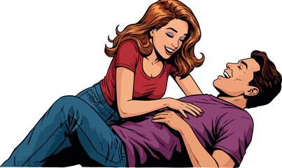 Couple Laughing Joyfully in Romantic Affectionate Embrace White Background