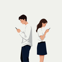 Couple Ignoring Each Other While Staring at Phones Minimal Illustration