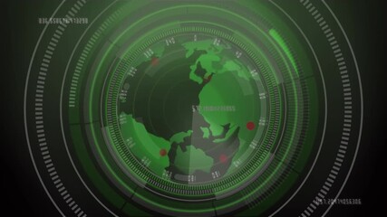 Green Radar Screen with Earth and Numerical Data Overlays globe digital animation. Green scanning line over earth on radar screen illustrating global monitoring and detection system - Powered by Adobe