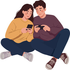 Couple Playing Mobile Games Together Indoors