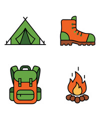 Hiker Climbing Rocky Slope Orange Backpack Art