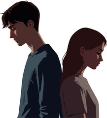 Couple Sad Back to Back Sadness Emotion Minimal Illustration