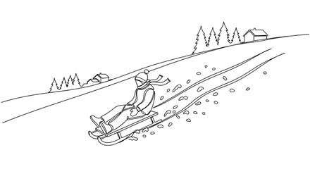 Fototapeta premium Person sledding down a snowy hill with trees in the background 