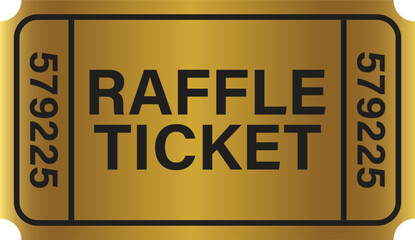 Golden Raffle ticket icon. Gold Raffle Ticket. Classic Admit Stub with Vertical Number and Perforated Edge on transparent Background
