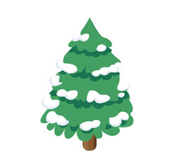 Isometric winter pine tree covered with snow. Isolated on white background. Illustration.